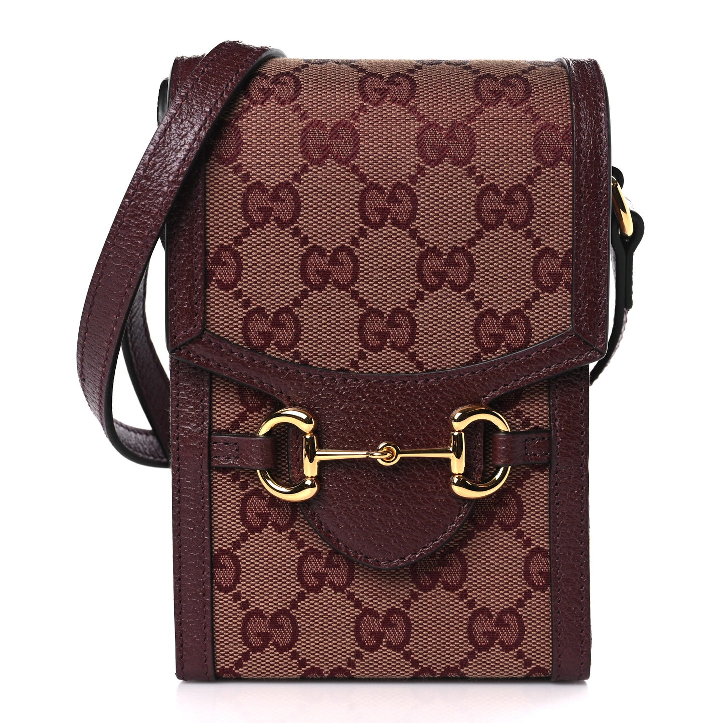 Monogram Textured Dollar Calfskin Mini Horsebit 1955 Crossbody Bag Sahara Rubino Chardonnay