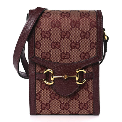 Gucci Monogram Textured Dollar Calfskin Mini Horsebit 1955 Crossbody Bag Sahara Rubino Chardonnay 1 of 9