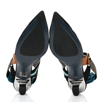 Fendi Technical Mesh Colibri 55mm Slingback Pumps 37.5 Black Verde Military 5 of 9