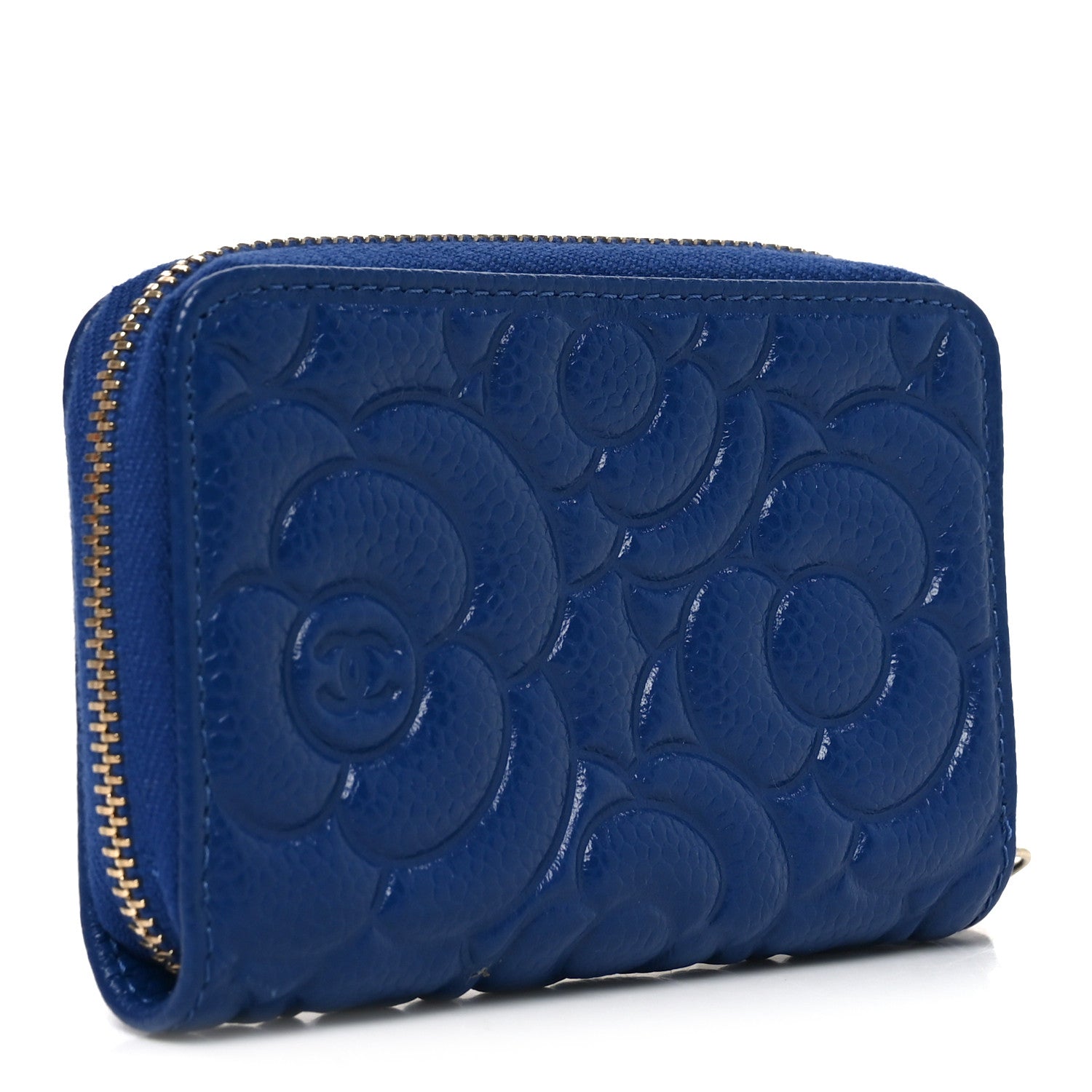 Chanel Caviar Camellia Embossed Zip Coin Purse Dark Blue 3 of 8