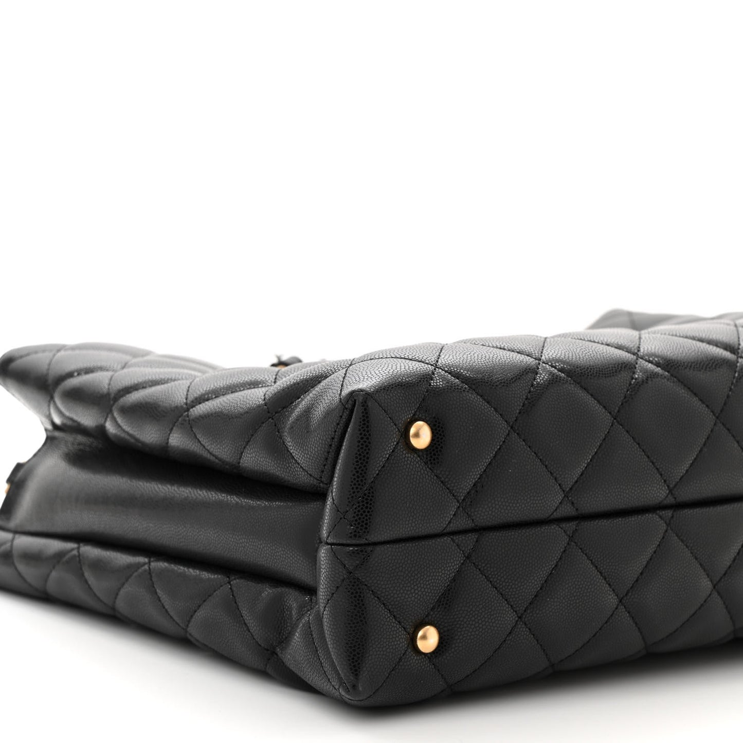 Shiny Caviar Quilted Chain Handle Shopping Tote Black