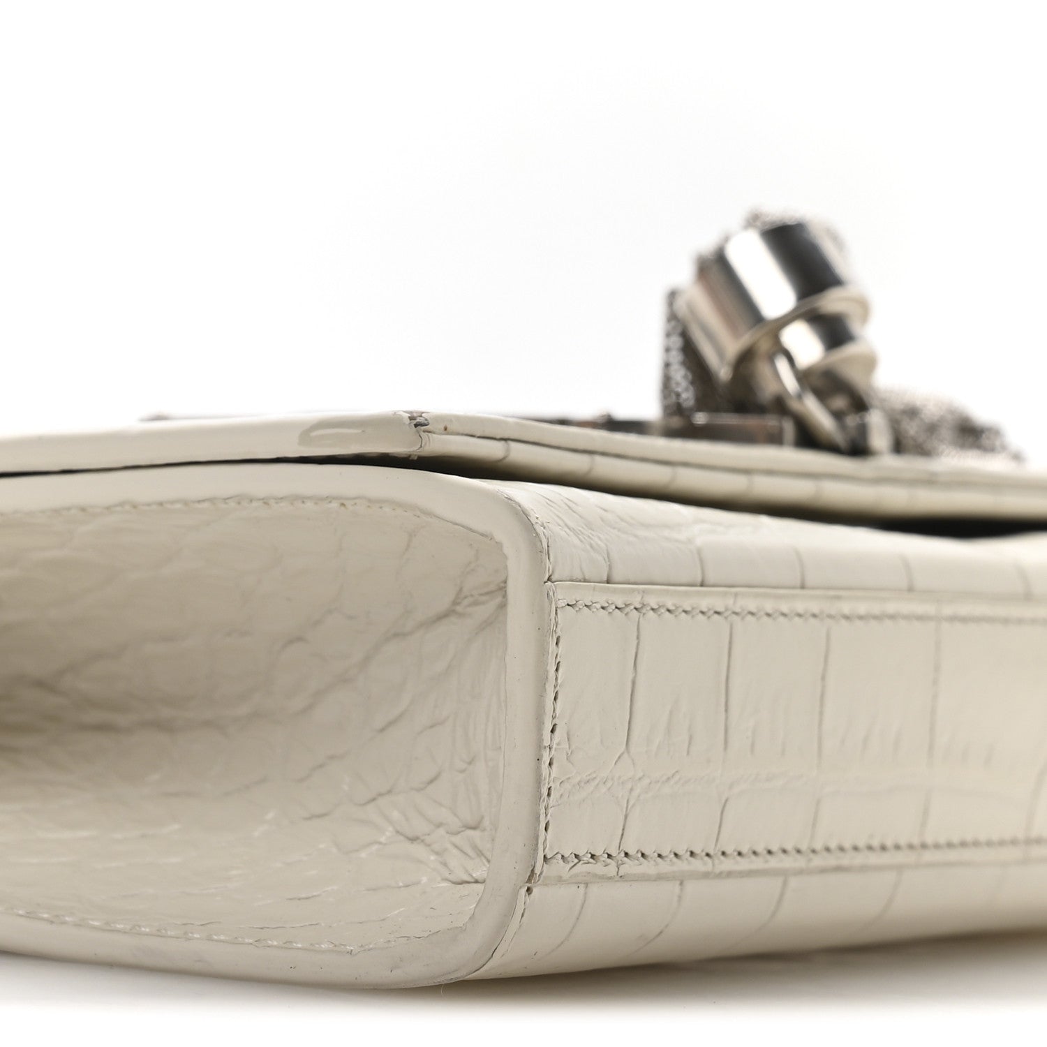 Saint Laurent Calfskin Crocodile Embossed Small Classic Monogram Kate Tassel Satchel  Crema Soft 9 of 10