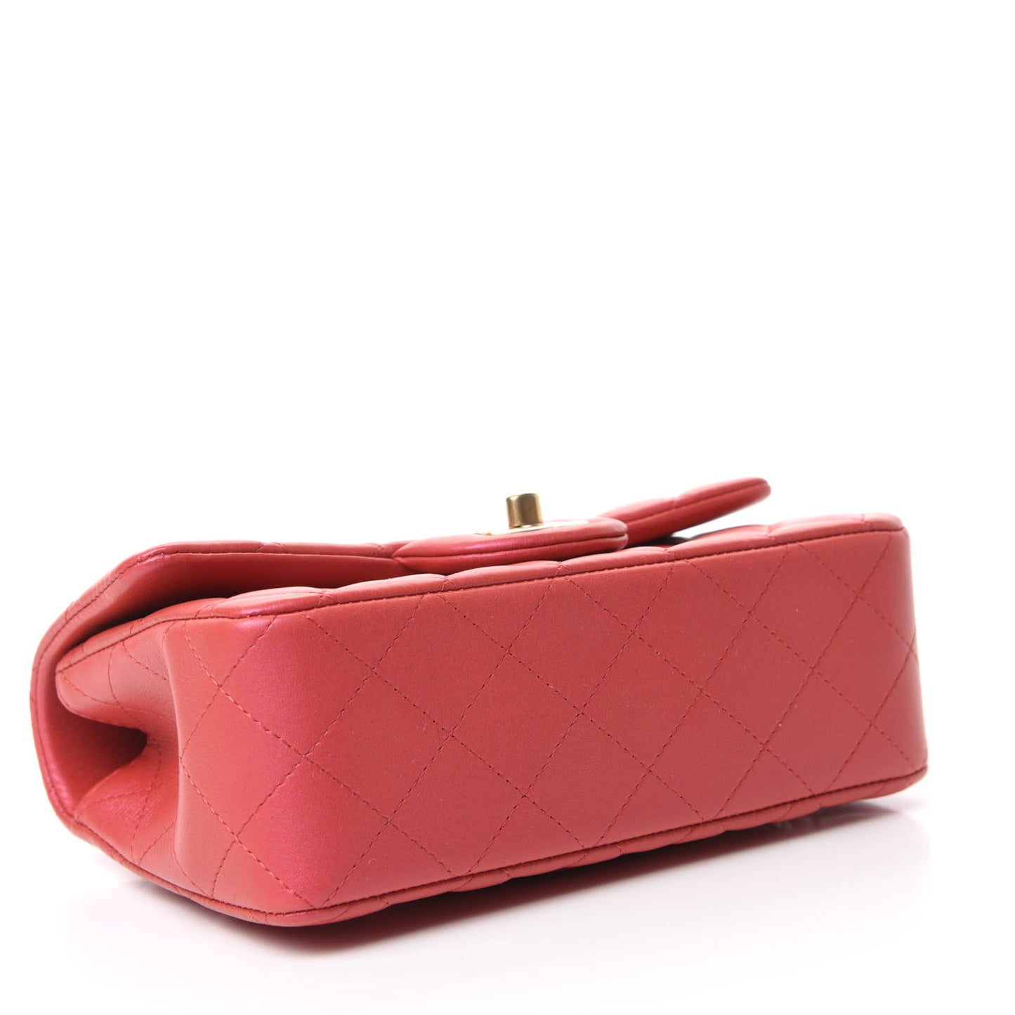 Iridescent Lambskin Quilted Mini Top Handle Rectangular Flap Red