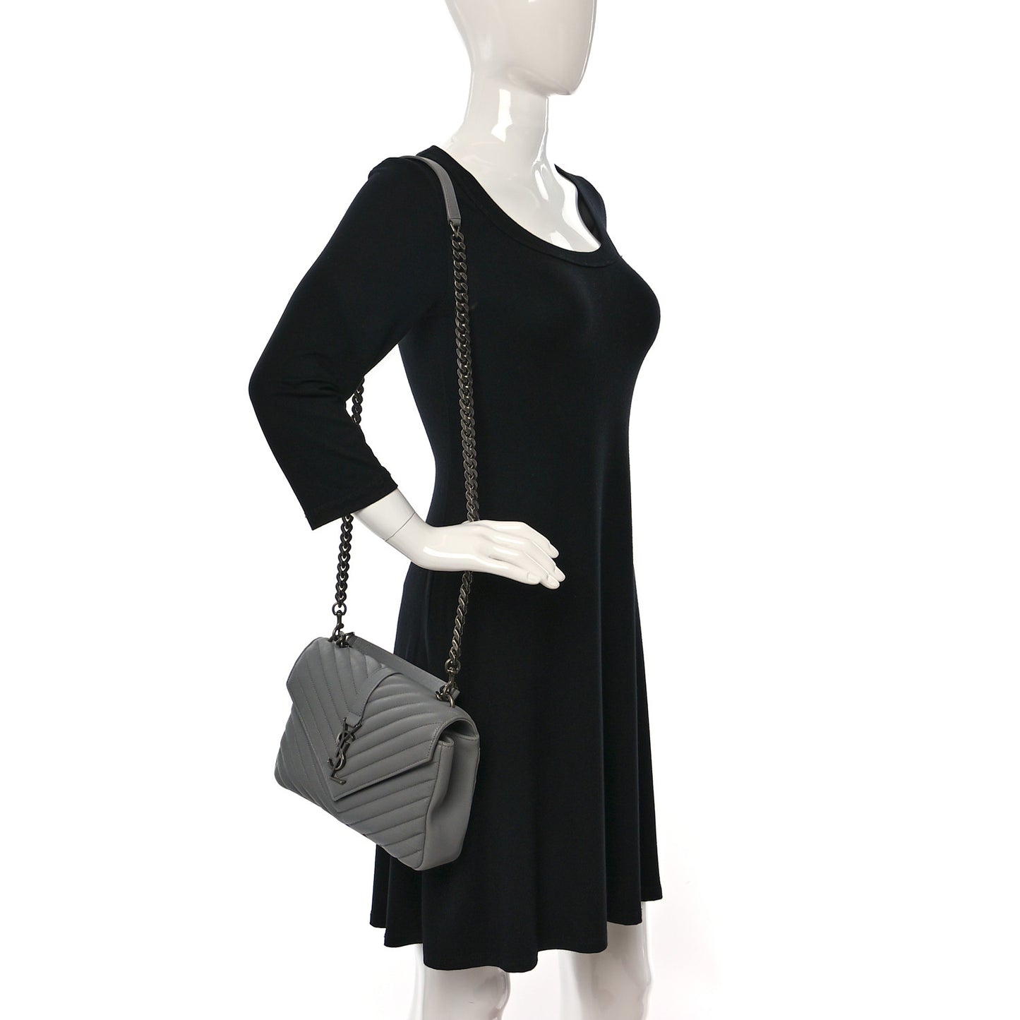 Sheepskin Matelasse Chevron Monogram Medium College Bag Granite