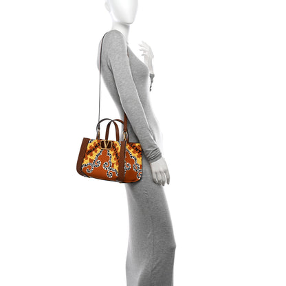 Valentino Garavani Canvas Calfskin Mini Bandana Print Small Vlogo Signature Tote Saddle Brown Multicolor 2 of 10