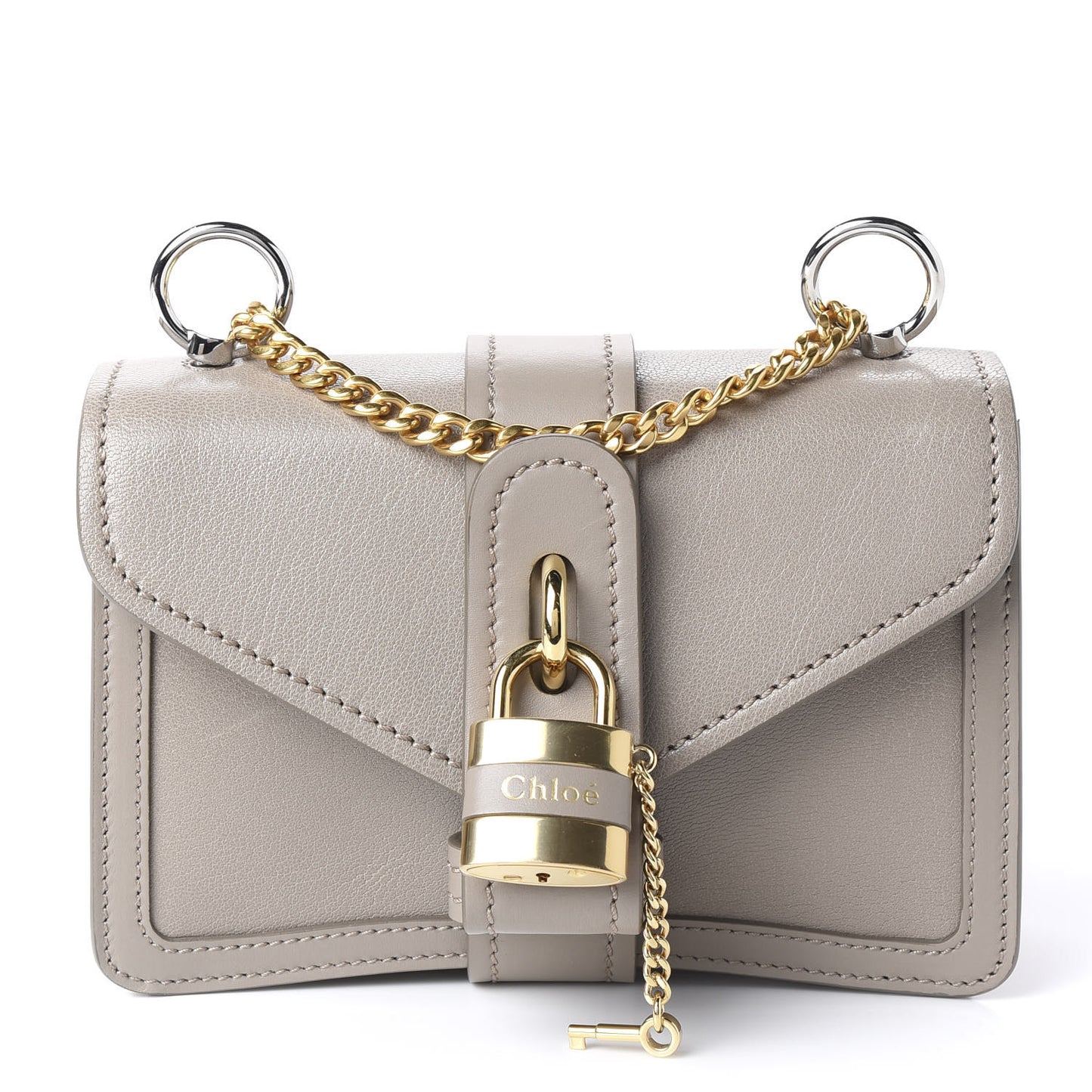 Shiny Goatskin Calfskin Mini Aby Chain Shoulder Bag Motty Grey