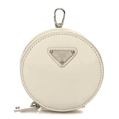 Prada Spazzolato Round Coin Pouch Bag Charm White 1 of 10