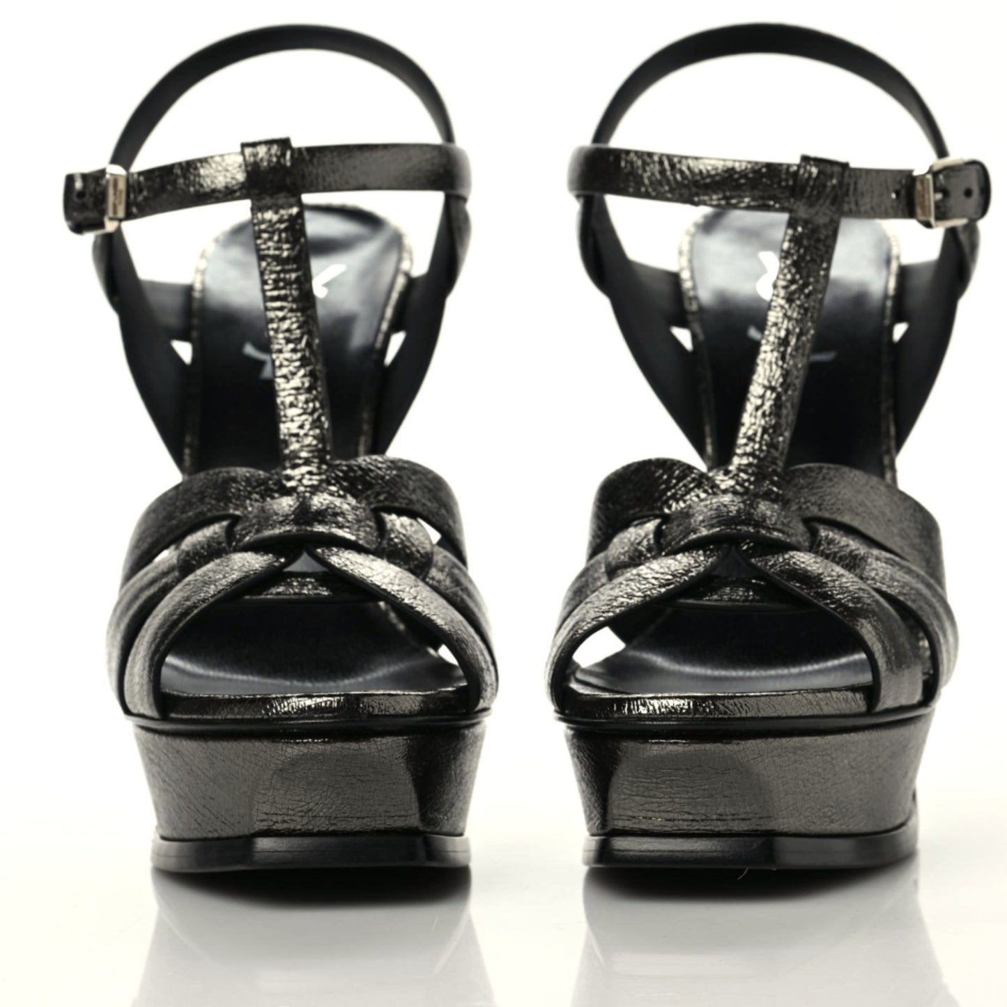 Metallic Supercrack Calfskin Tribute 105 Platform Sandals 39 Gunmetal