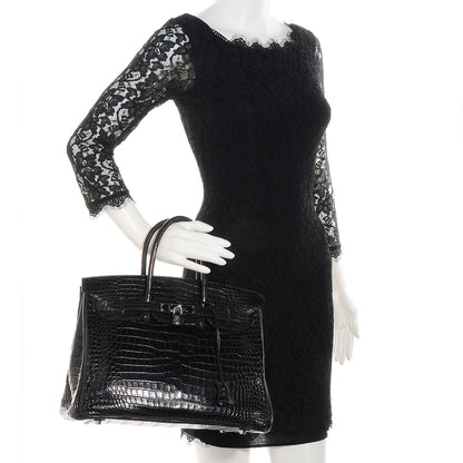 Hermes Matte Porosus Crocodile Birkin 35 Black 2 of 10