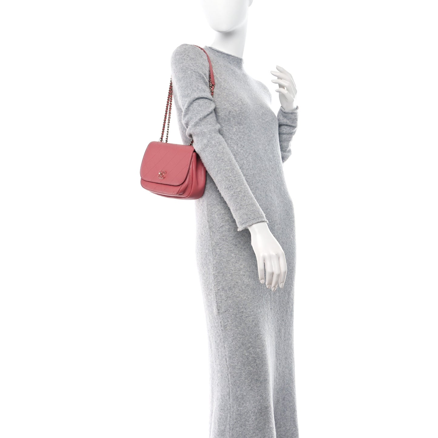 Calfskin Stitched Small Flap Bag Pink