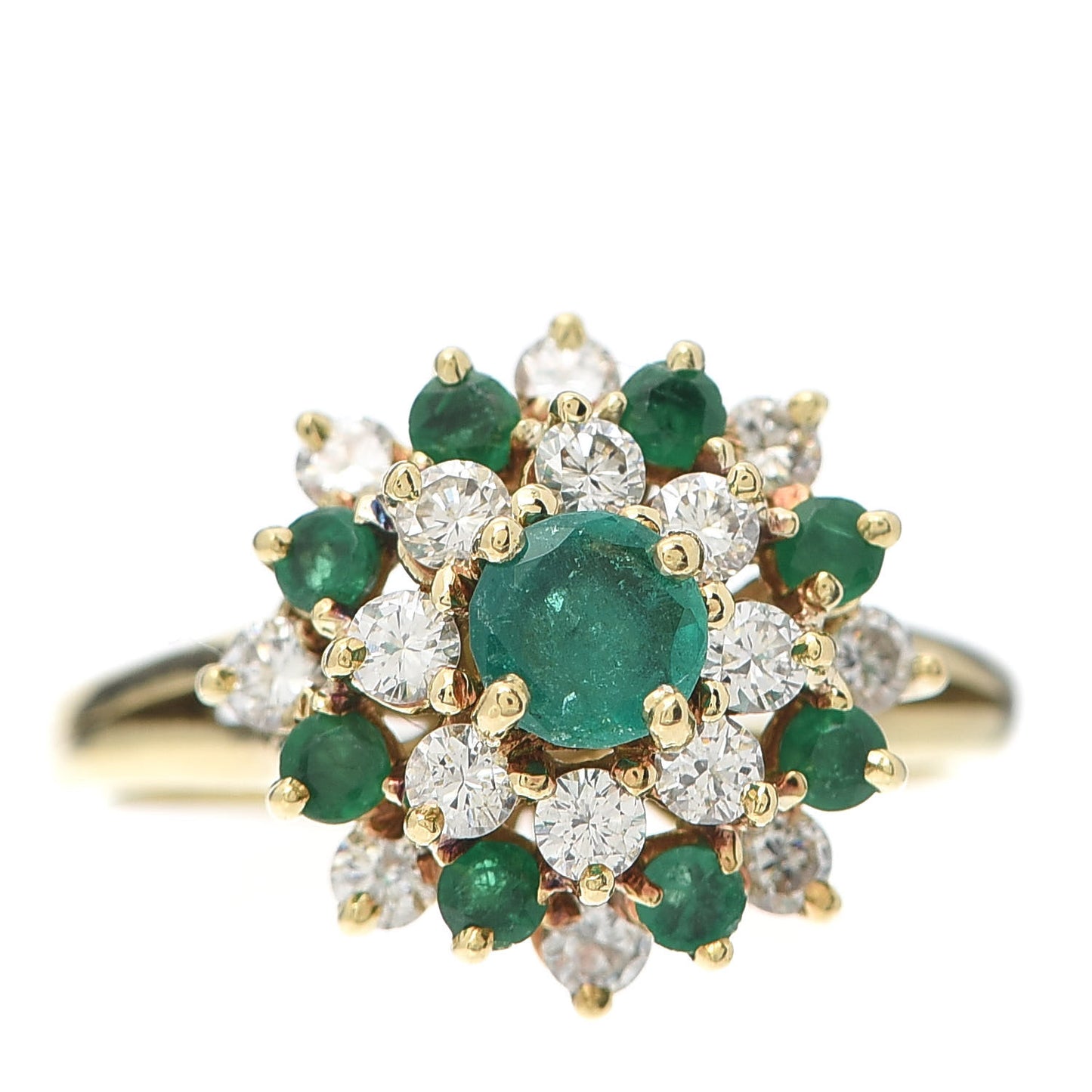 18K Yellow Gold Diamond Emerald Cluster Cocktail Ring 53 6.5