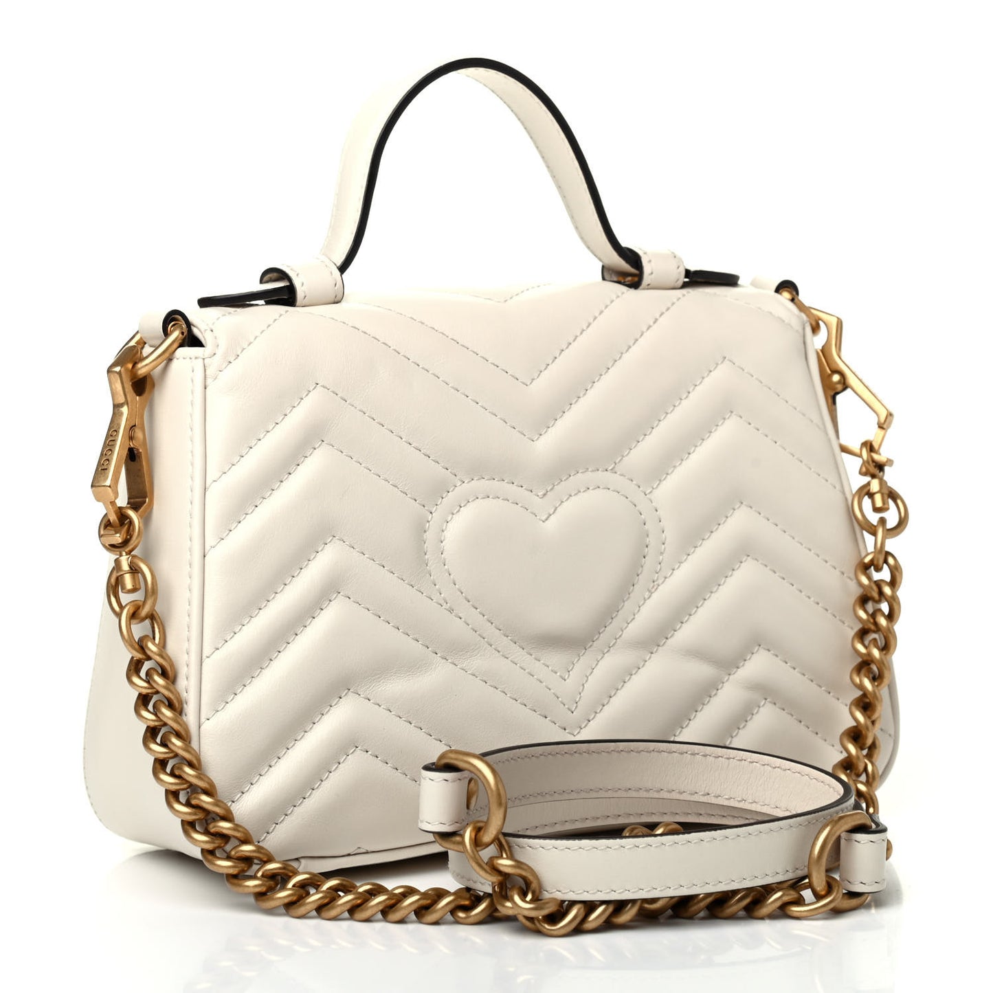 Calfskin Matelasse Mini GG Marmont Top Handle Shoulder Bag White