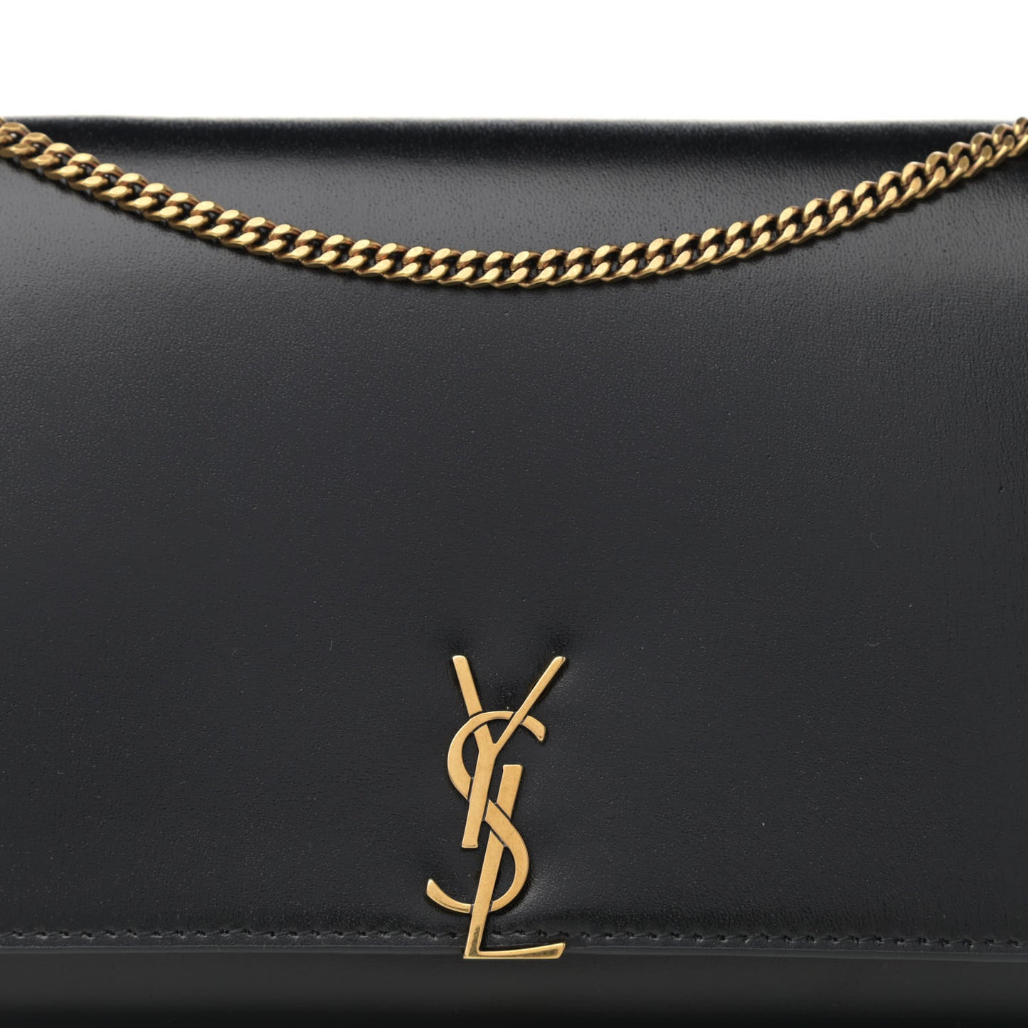 Glossy Calfskin Monogram Chain Wallet Black