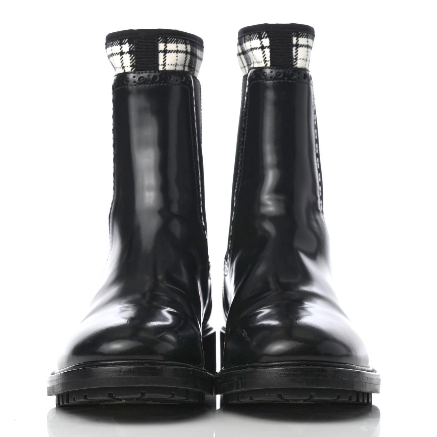 Calfskin Tartan D-Order Low Boot 37.5 Black Off White