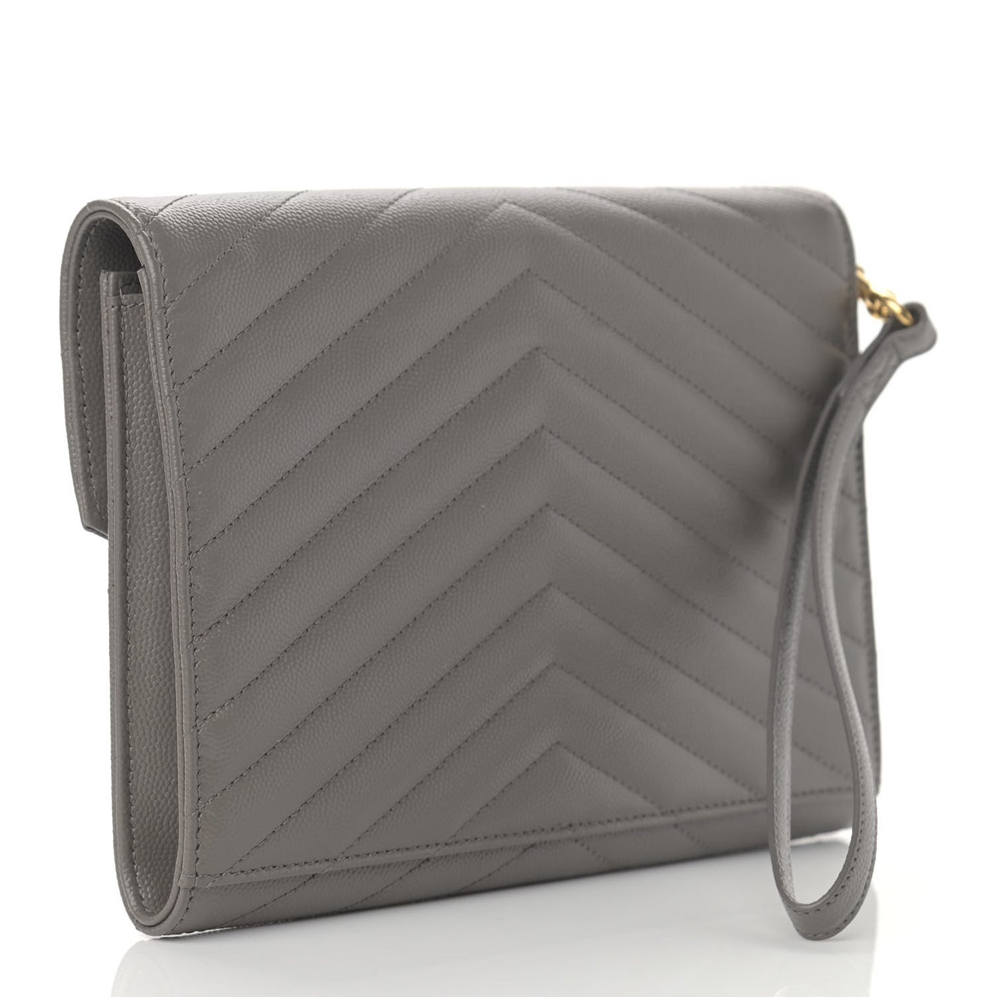 Grain De Poudre Matelasse Chevron Monogram Envelope Clutch Fog