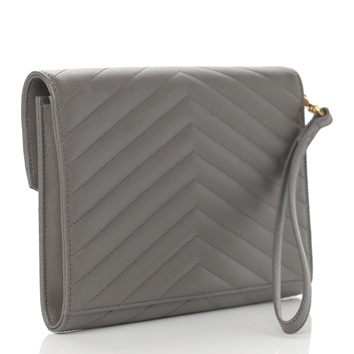 Saint Laurent Grain De Poudre Matelasse Chevron Monogram Envelope Clutch Fog 3 of 8