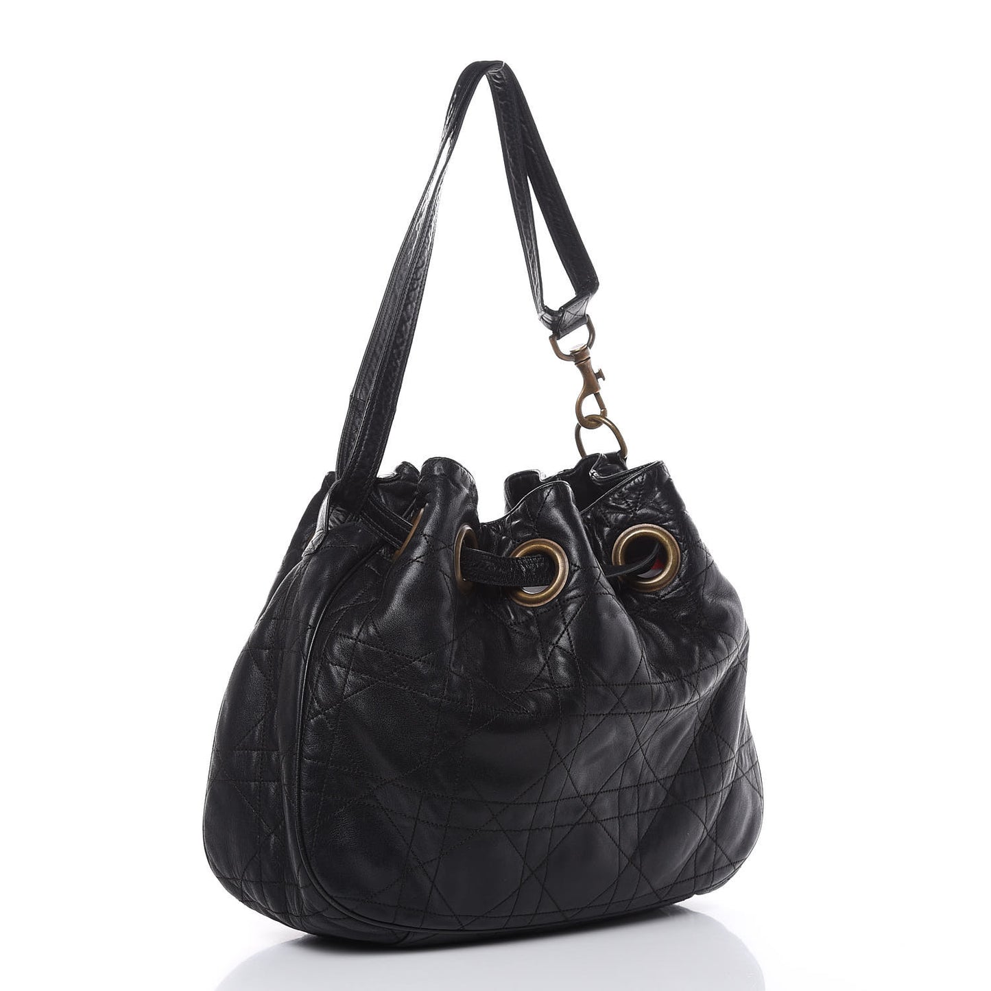 Lambskin Cannage Drawstring Bag Black