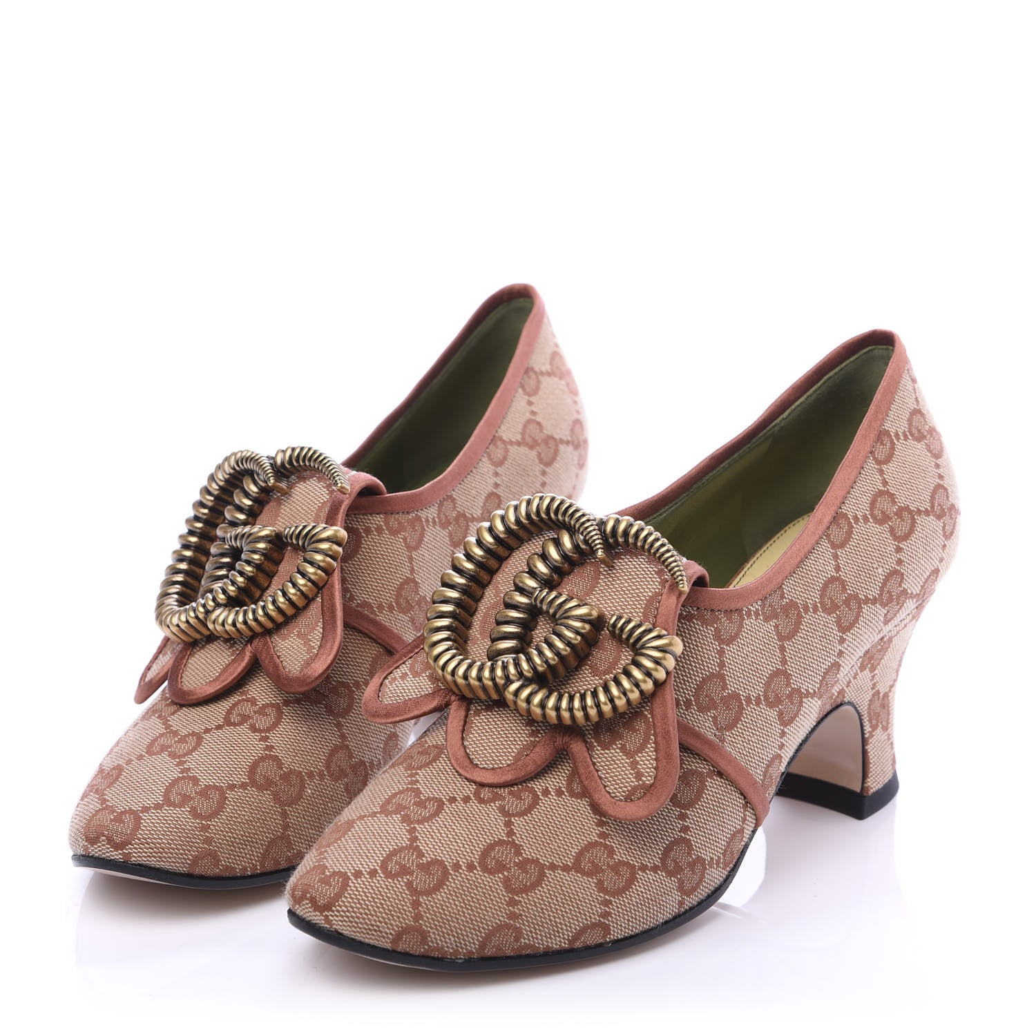 Gucci Monogram Vintage Effect Double G Pumps 37 Beige Ruggine 8 of 17