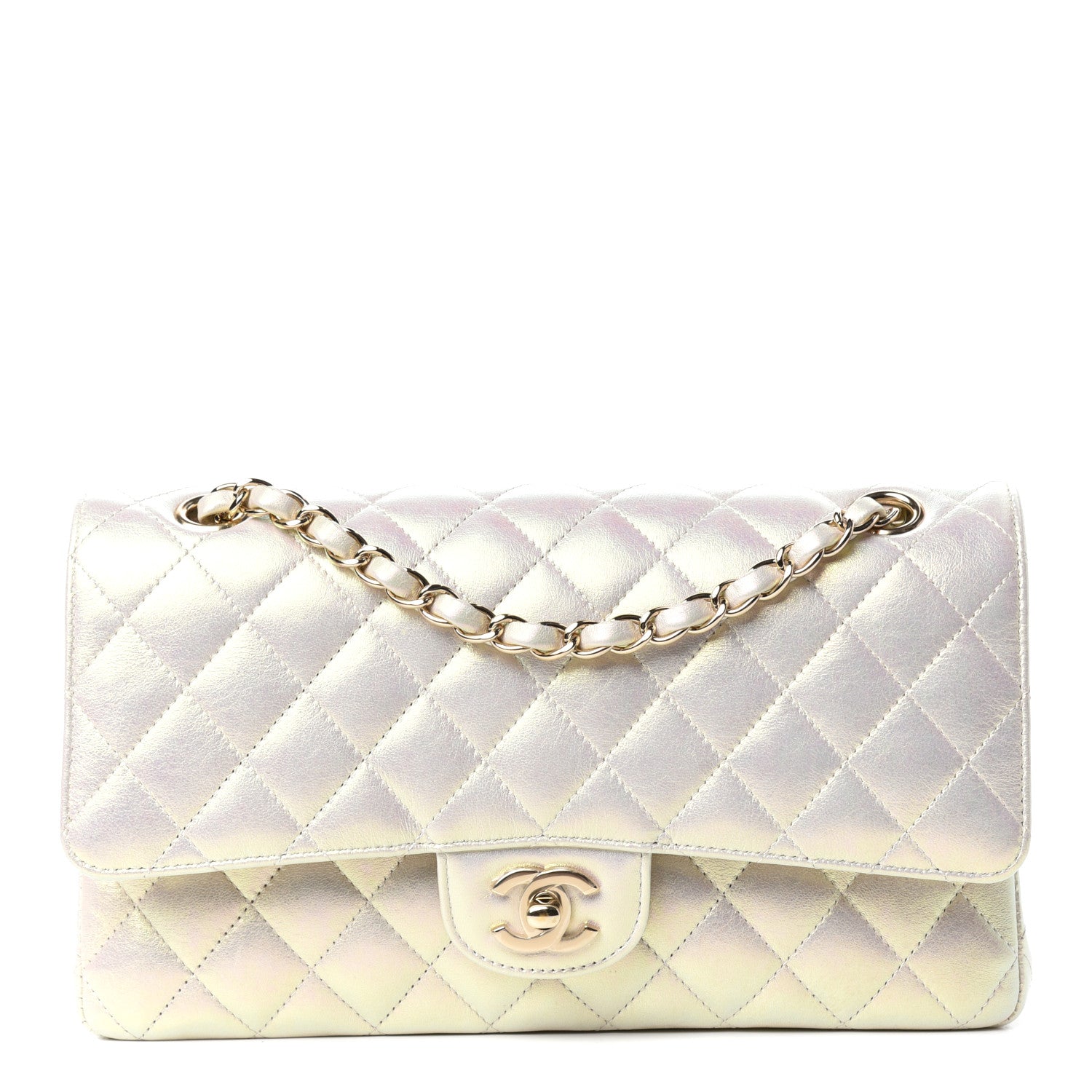 Chanel Iridescent Lambskin Quilted Medium Double Flap Ivory 1 of 10