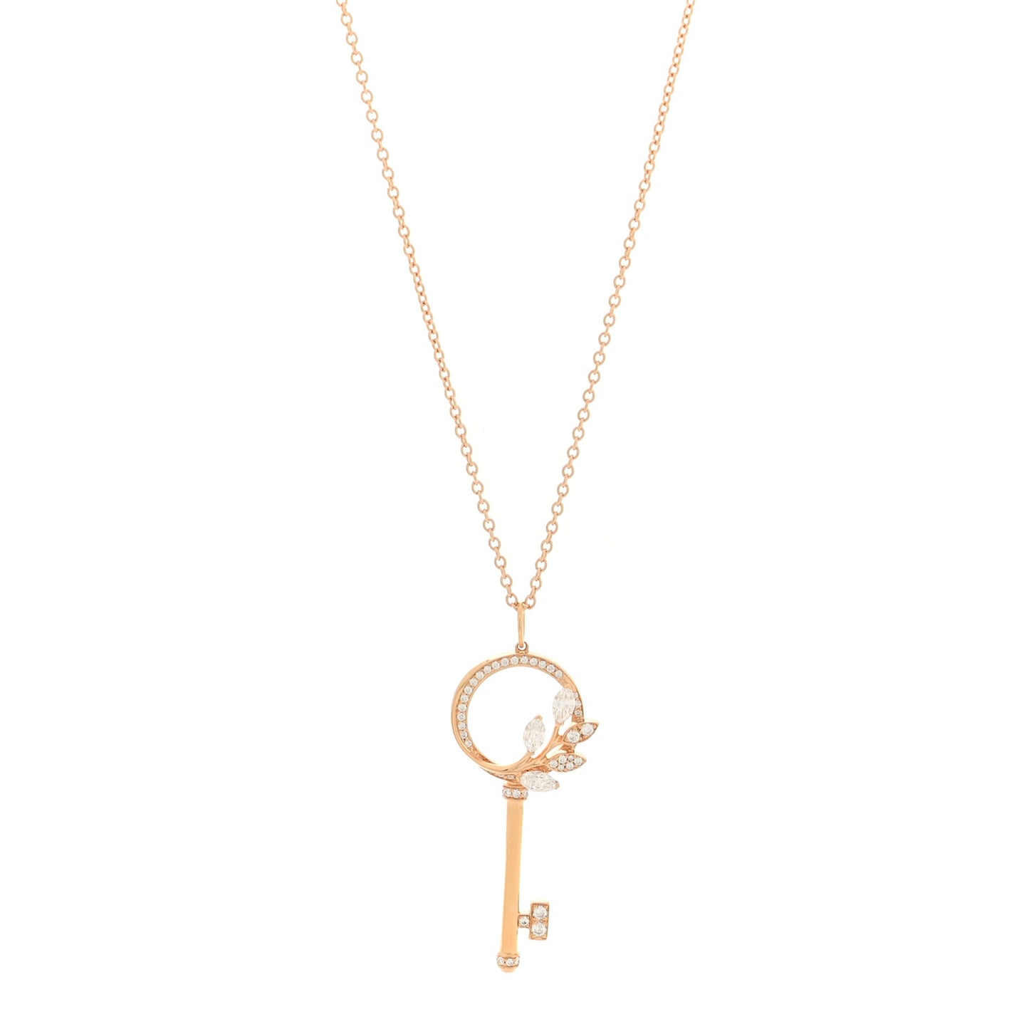 18K Rose Gold Diamond Victoria Vine Circle Key Pendant Necklace
