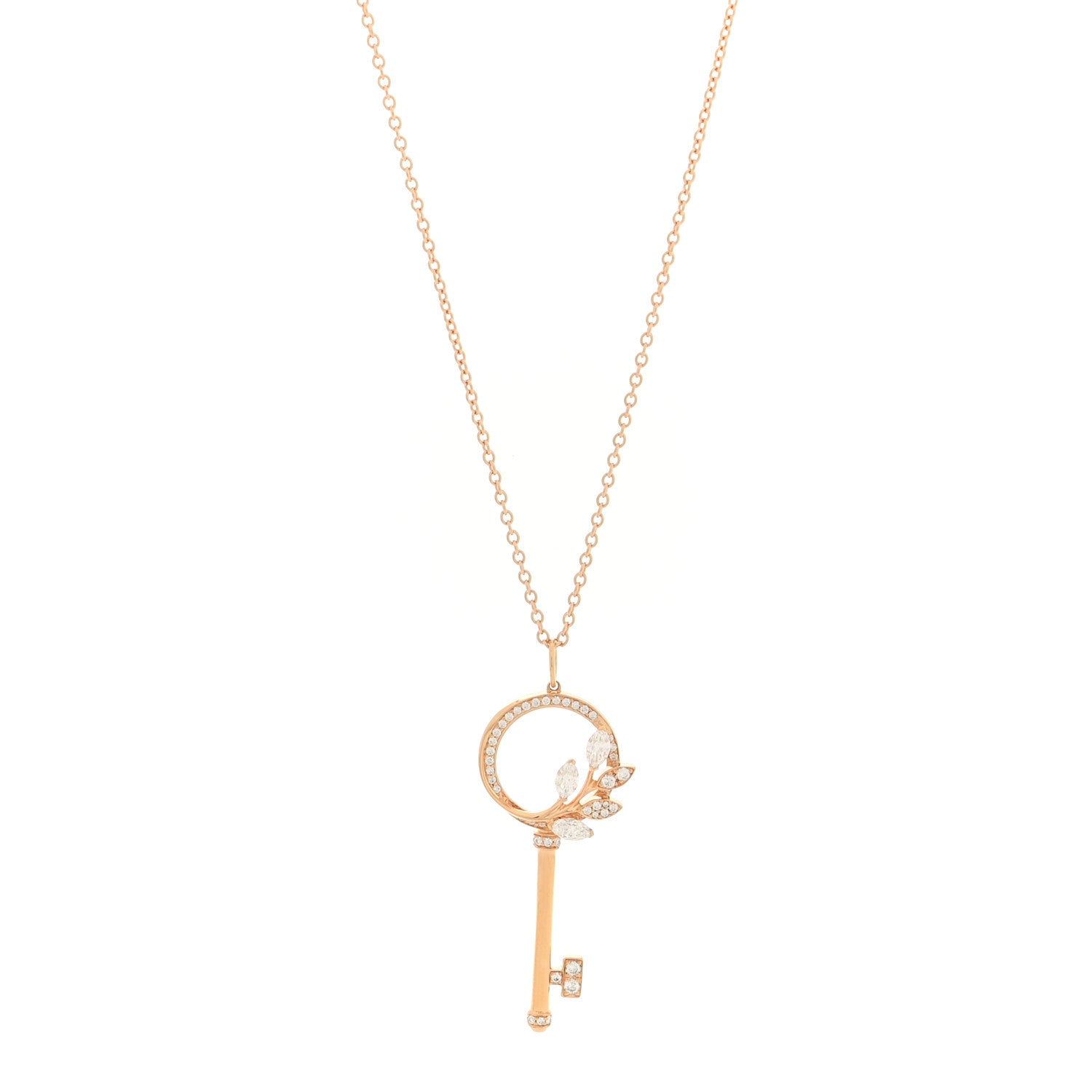 Tiffany 18K Rose Gold Diamond Victoria Vine Circle Key Pendant Necklace 1 of 6