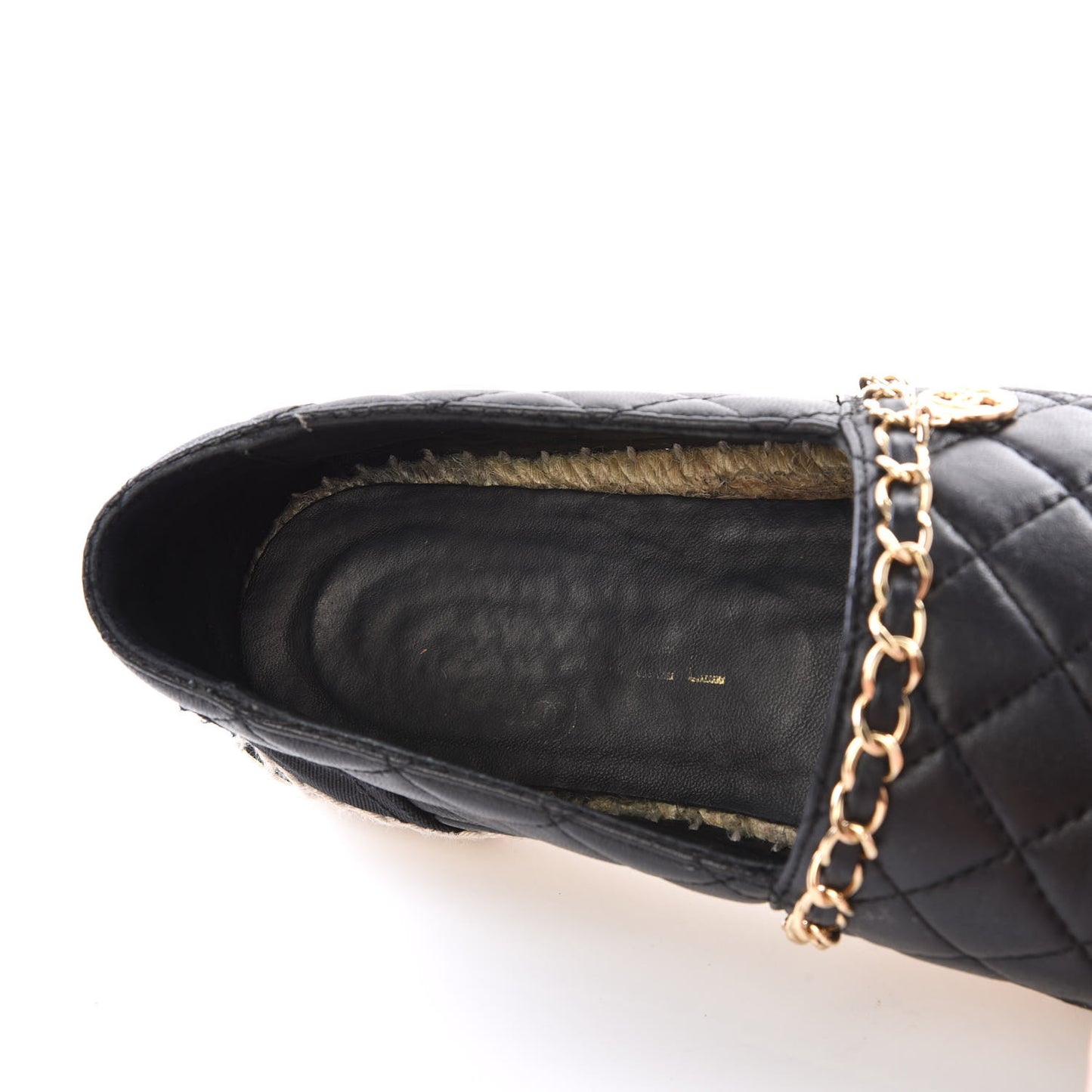 Lambskin Grosgrain Quilted CC Chain Espadrilles 36 Black