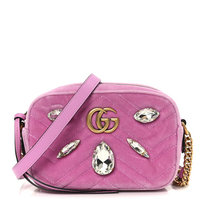 Gucci Velvet Matelasse Marquise Crystals Mini GG Marmont Chain Shoulder Bag Malva 1 of 11