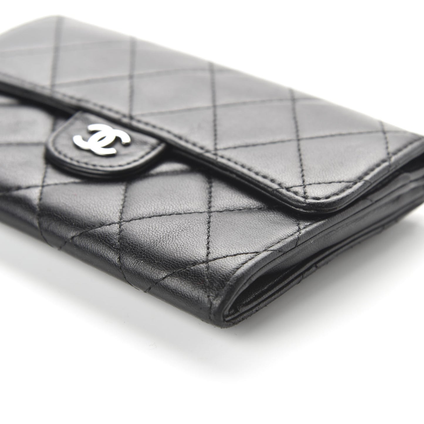 Lambskin Quilted Small Flap Wallet Black