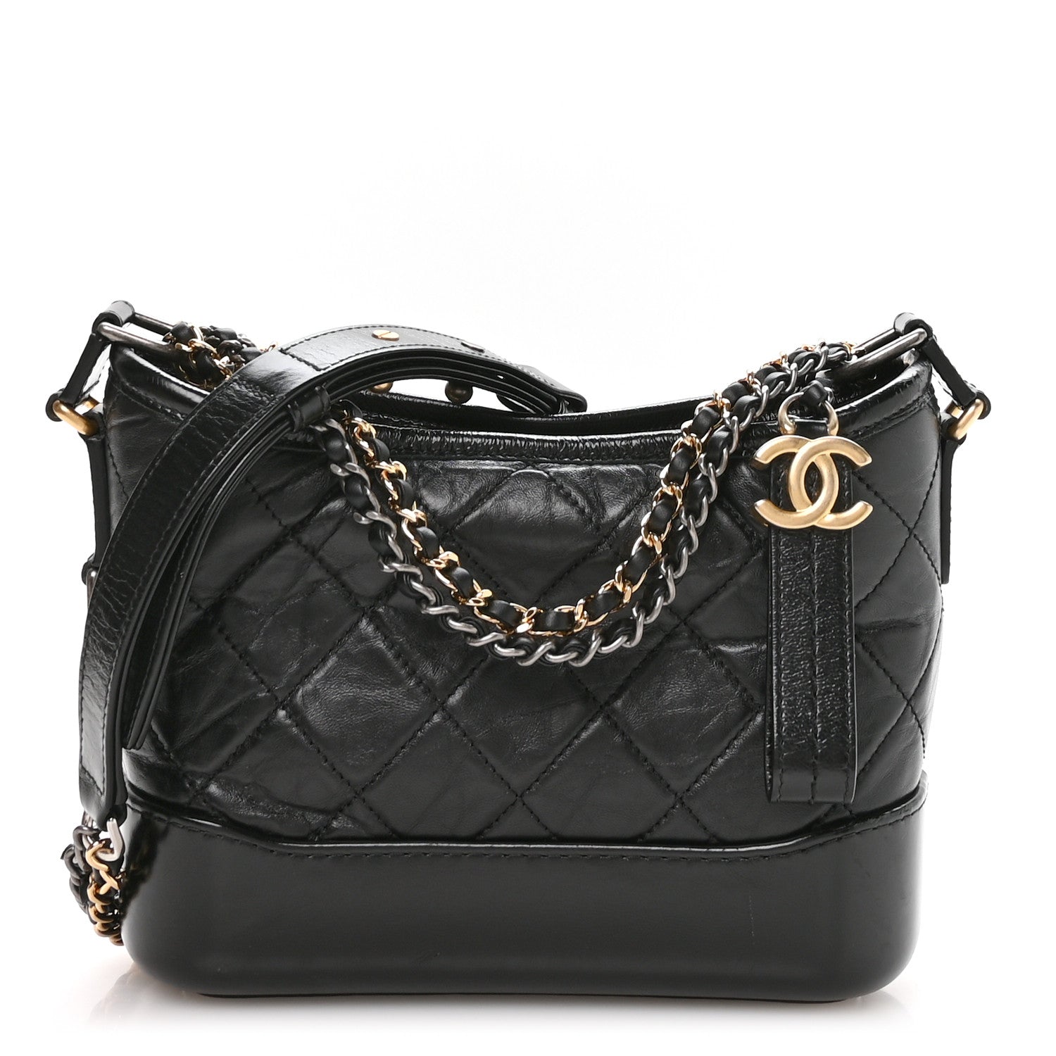 Chanel Aged Calfskin Quilted Small Gabrielle Logo Hobo Black 1 of 10
