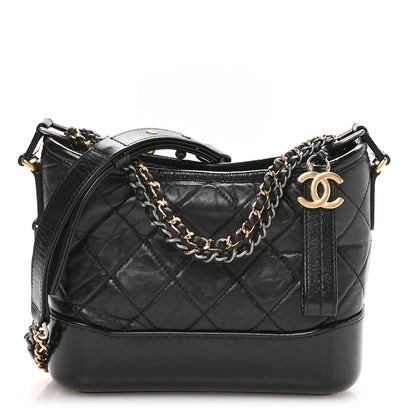 Chanel Aged Calfskin Quilted Small Gabrielle Logo Hobo Black 1 of 10