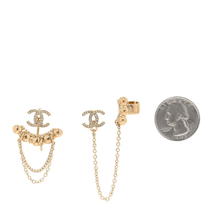 Chanel Metal Crystal CC Chain Cuff Earrings Gold 2 of 5