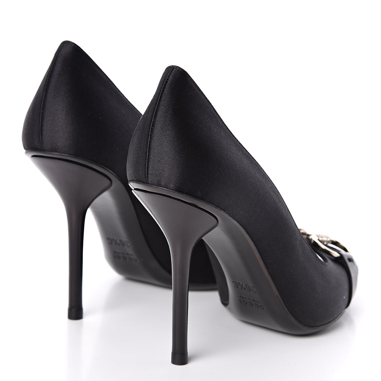 Satin Crystal Peep Toe Pumps 36.5 Black