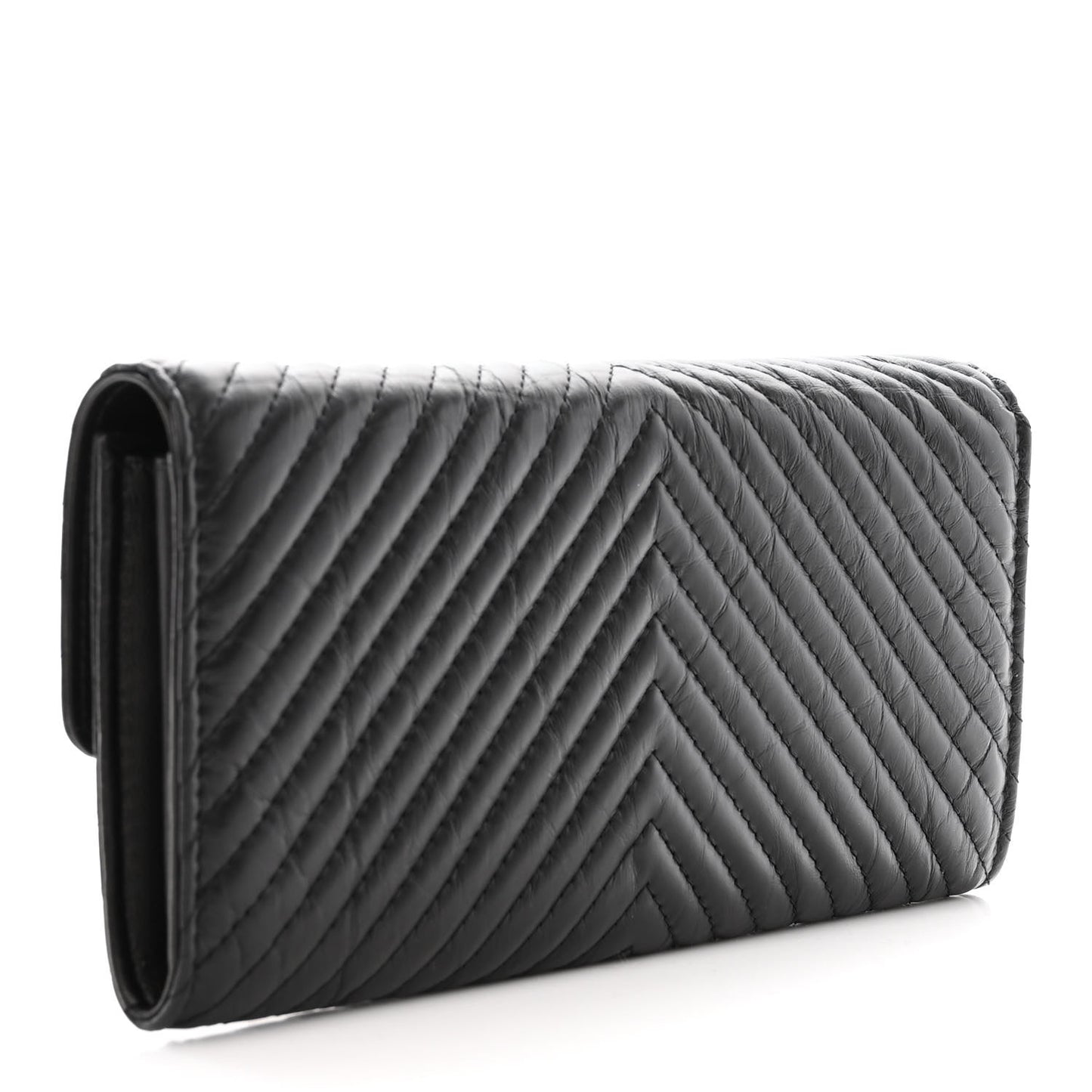 Aged Calfskin Quilted Large Reissue Gusset Flap Wallet So Black