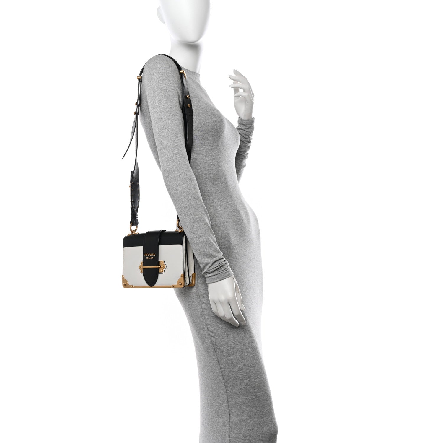 Prada City Calf Saffiano Cahier Bag Talco Black 2 of 9