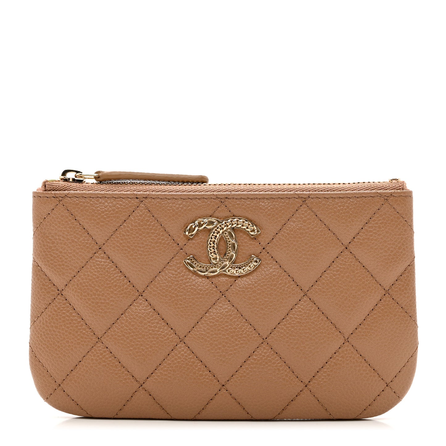 Caviar Quilted Small Multi Chain Cosmetic Case Beige