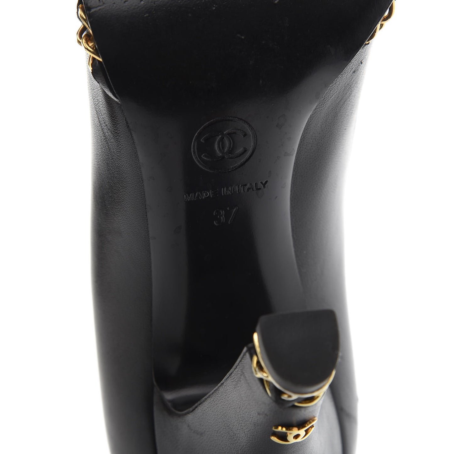 Lambskin Chain Around Cap Toe Pumps 37 Black Gold