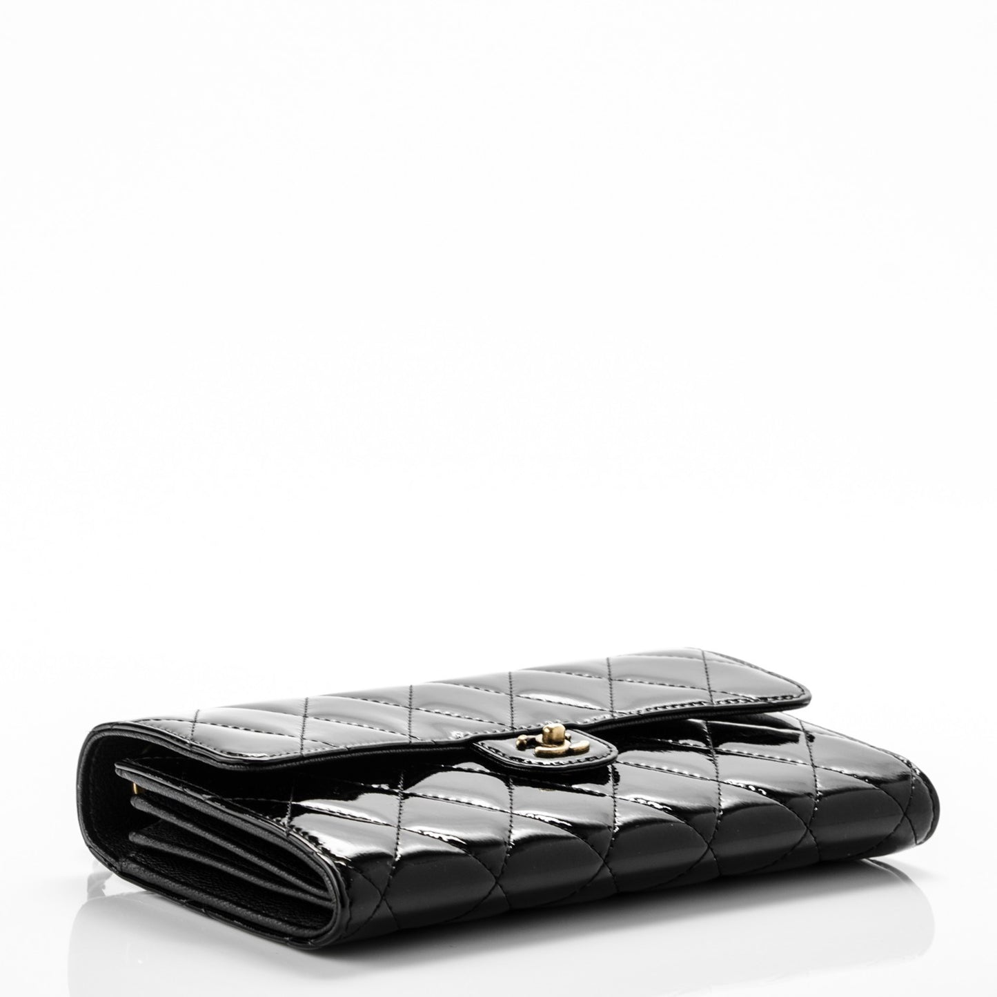 Patent Goatskin Quilted Small CC Eyelet Wallet On Chain WOC Black