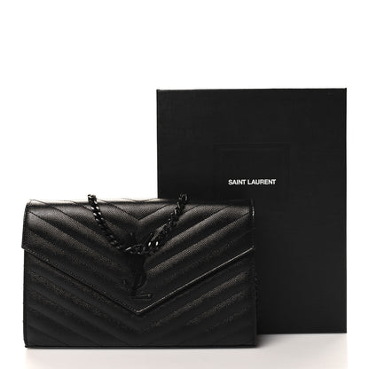 Saint Laurent Grain De Poudre Matelasse Chevron Monogram Monochrome Chain Wallet Black 11 of 11