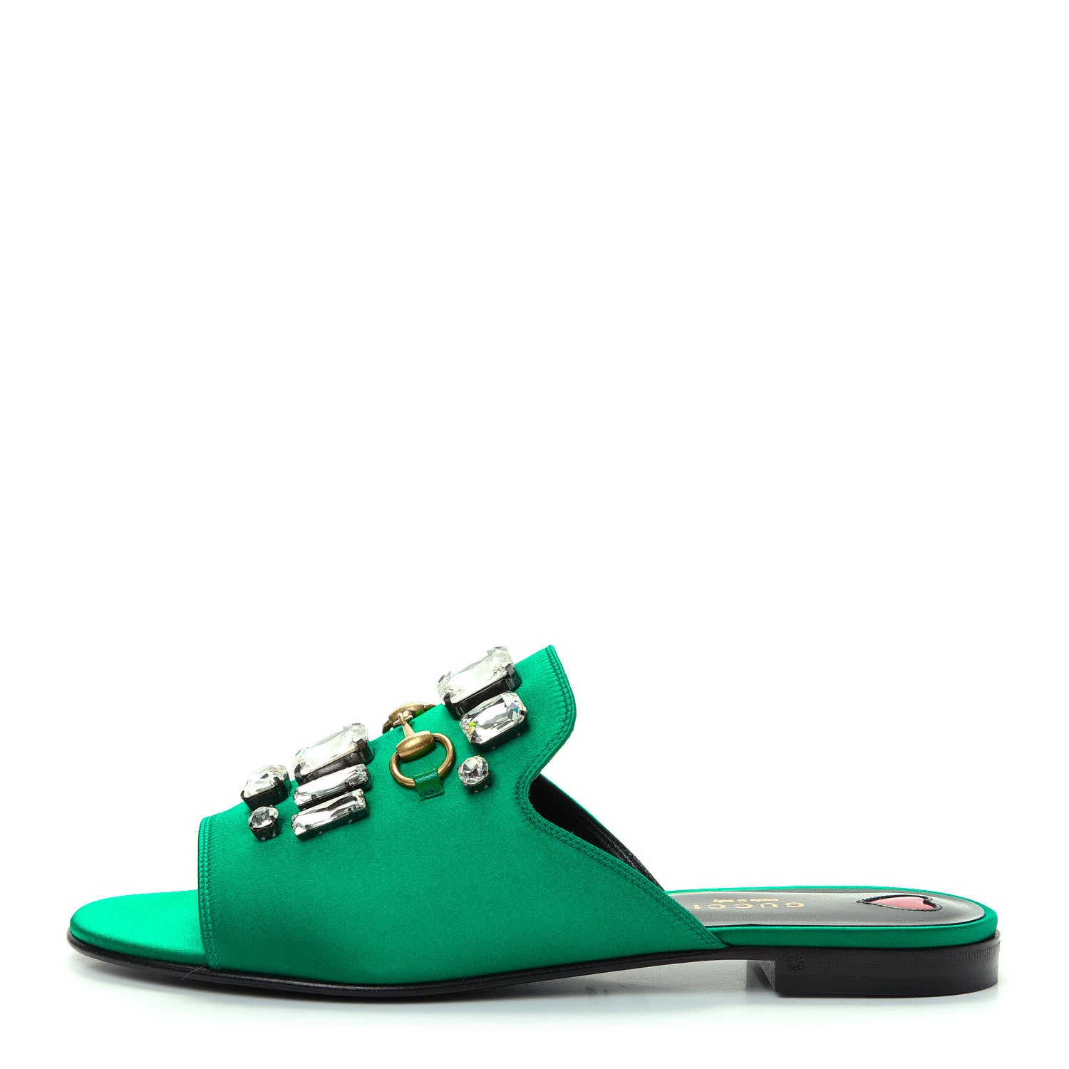 Gucci Satin Malaga Kid Horsebit Slide Sandals 39.5 Shamarock Emerald 1 of 11