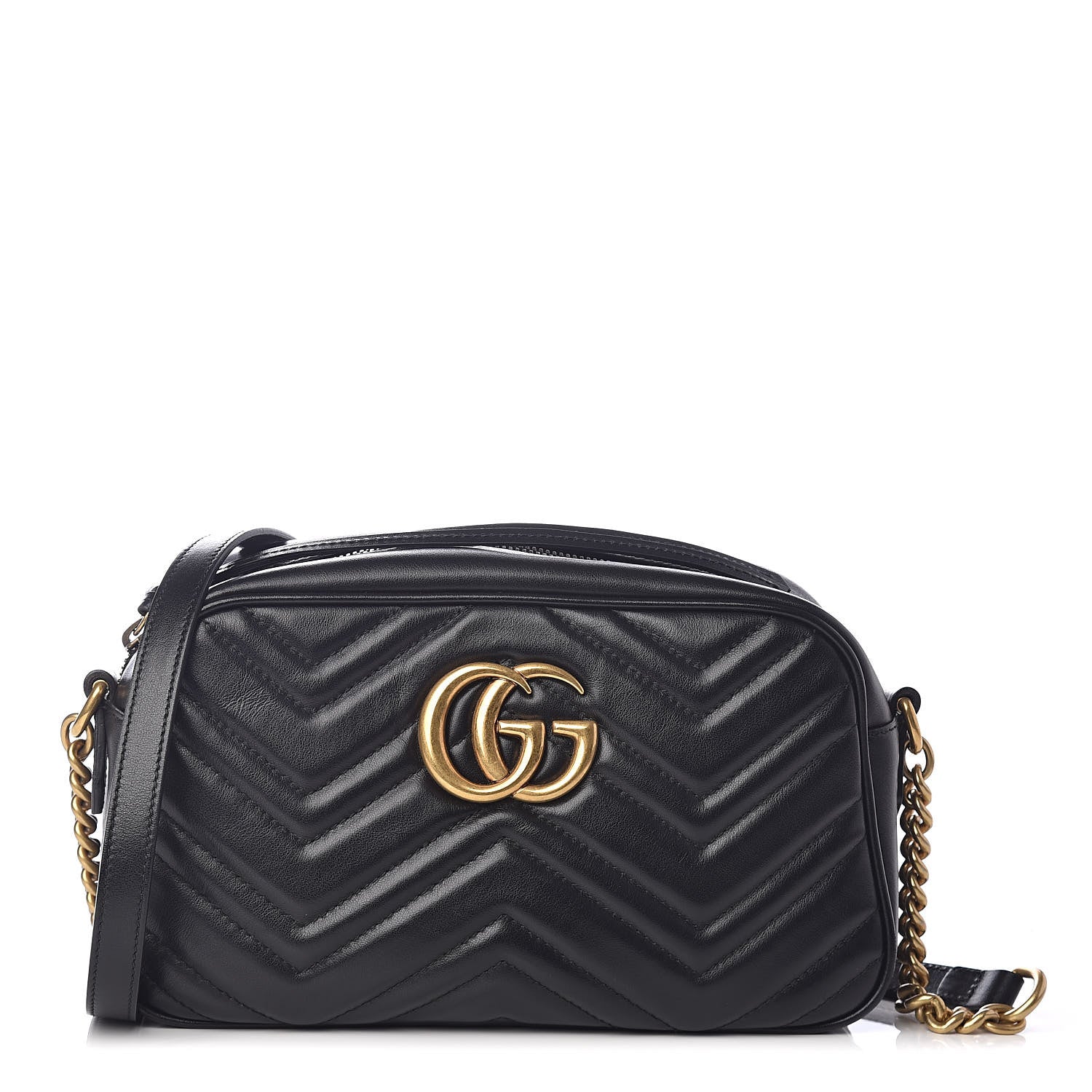 Gucci Calfskin Matelasse Small GG Marmont Chain Shoulder Bag Black 1 of 9