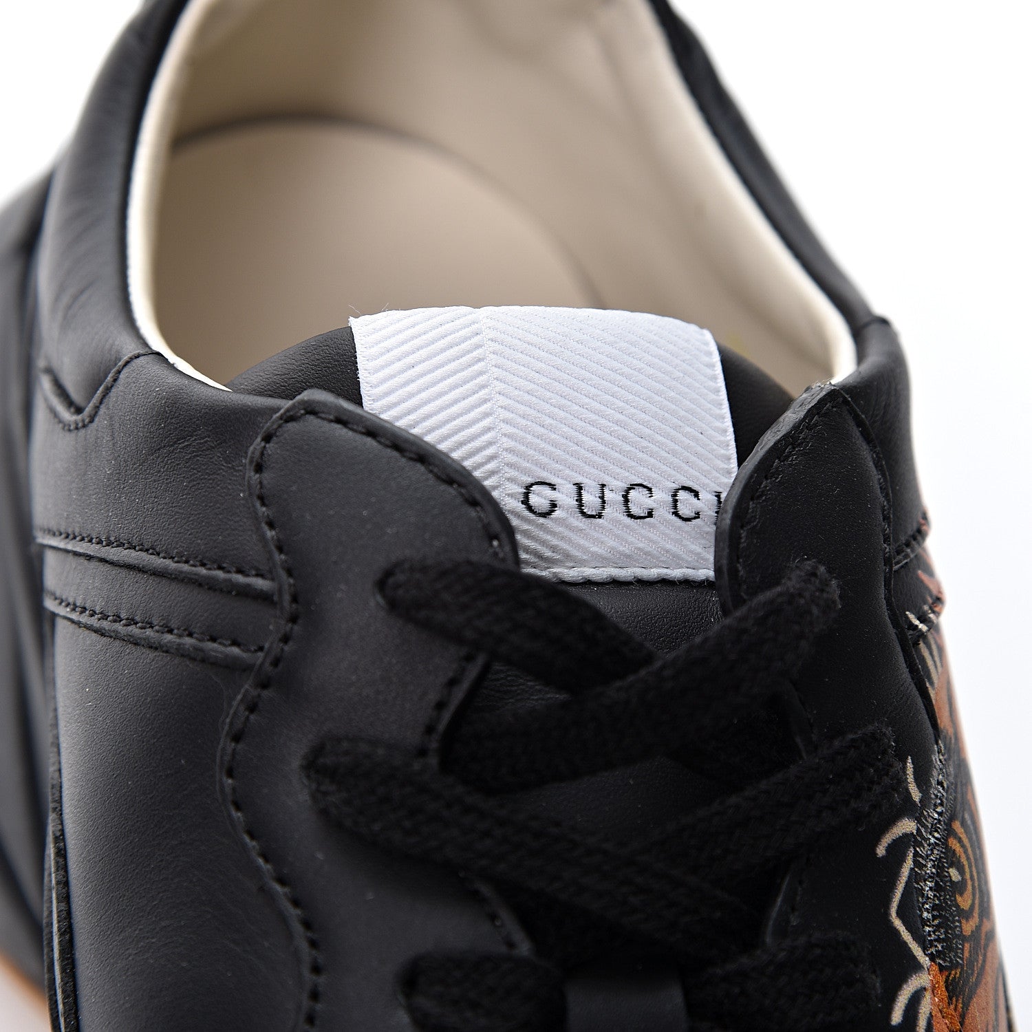 Gucci Calfskin Tiger Print Mens Rhyton Sneakers 8 Black 10 of 11