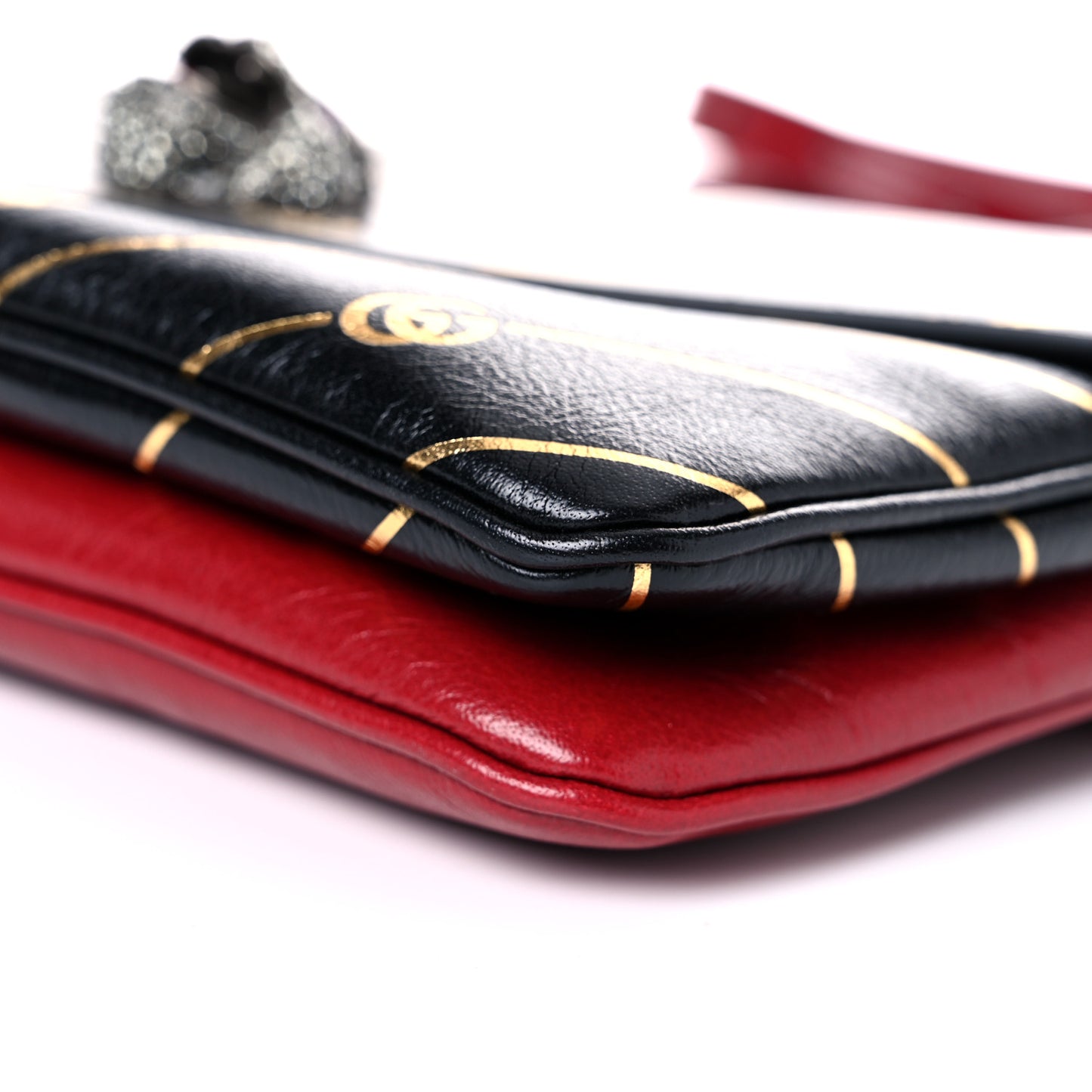 Calfskin Diagonal GG Medium Thiara Double Envelope Shoulder Bag Black Red