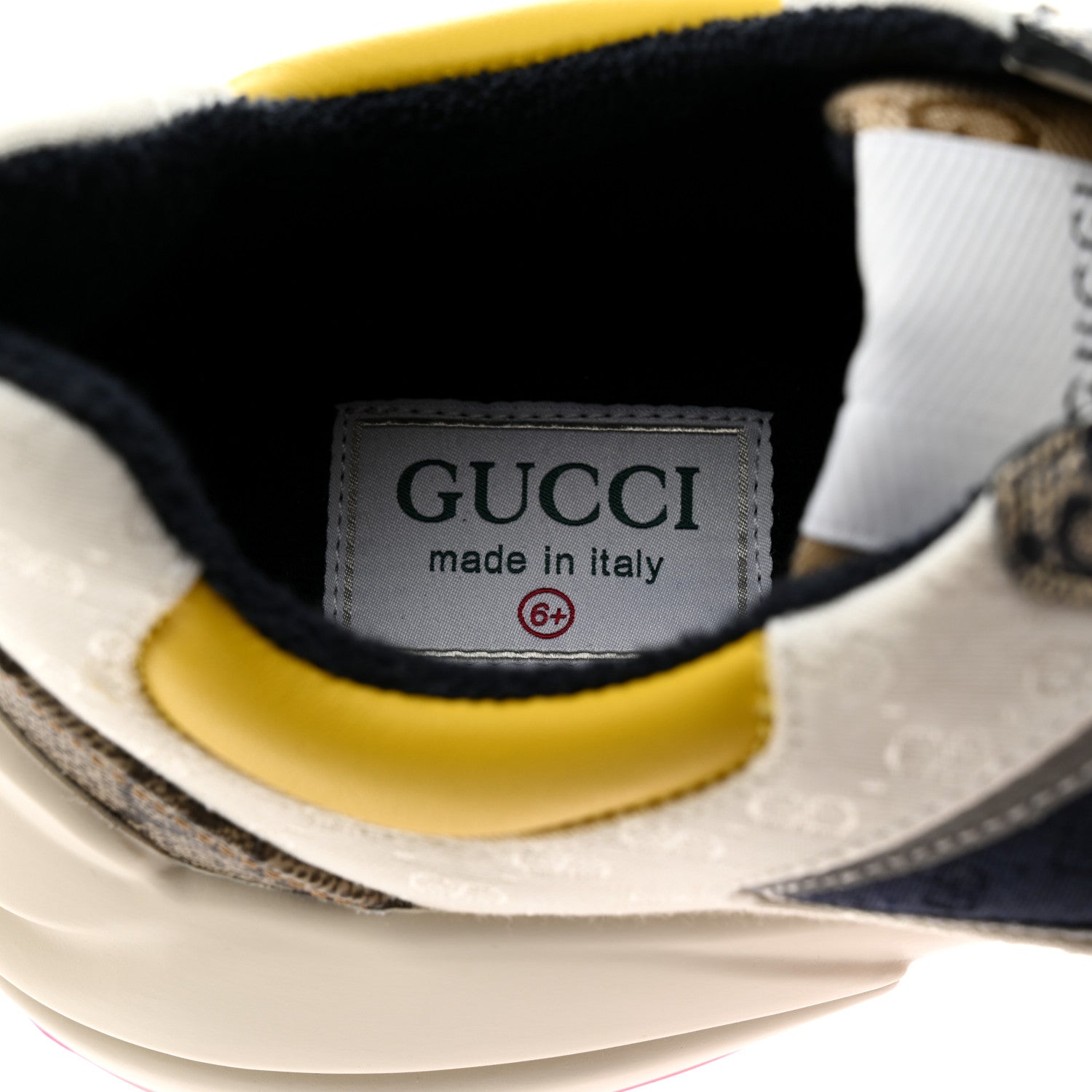 Gucci GG Supreme Monogram Mix Monogram Mens Rhyton Sneakers 6.5 London Blue Beige Sun Yellow 7 of 8
