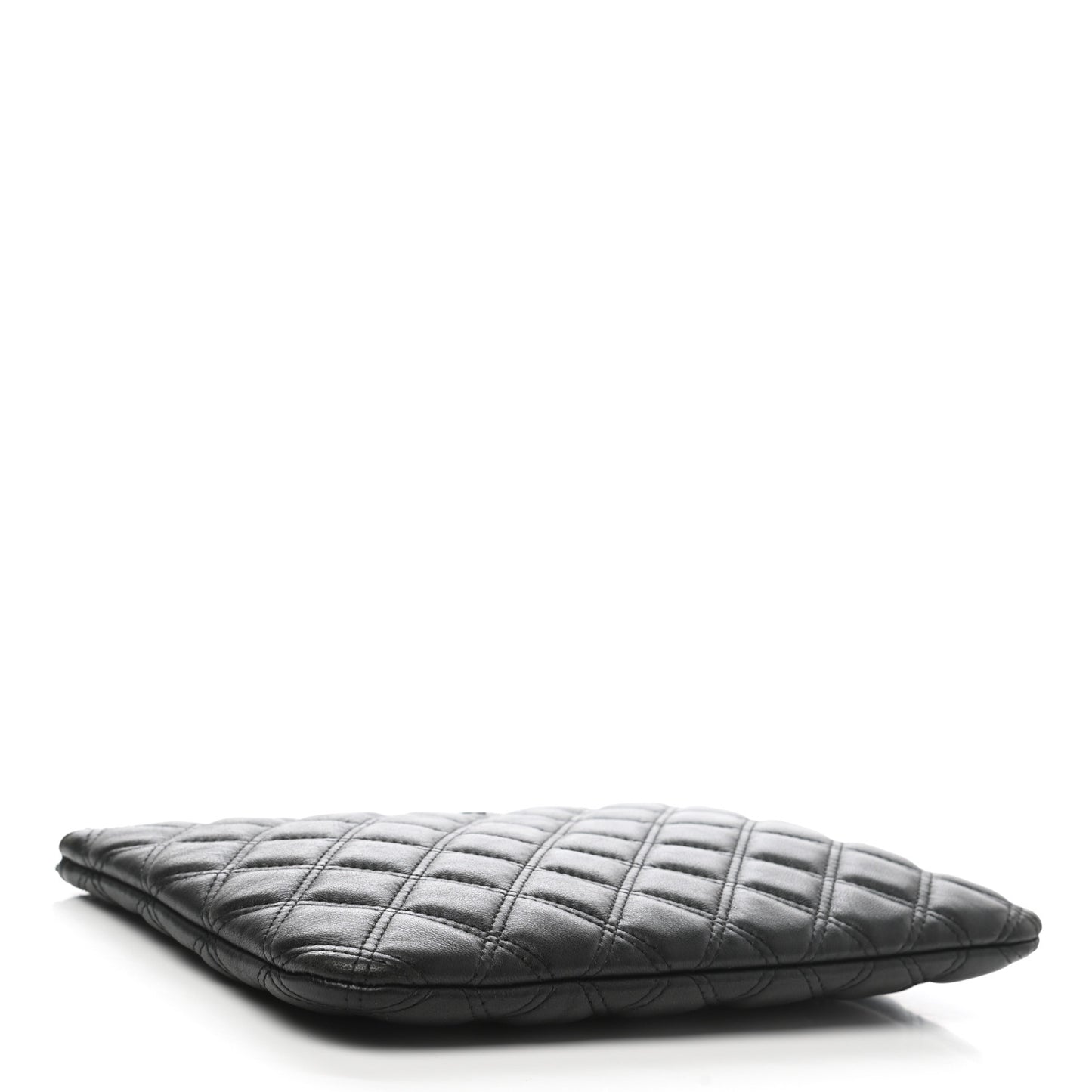 Lambskin Double Stitch Quilted Cosmetic Case Black