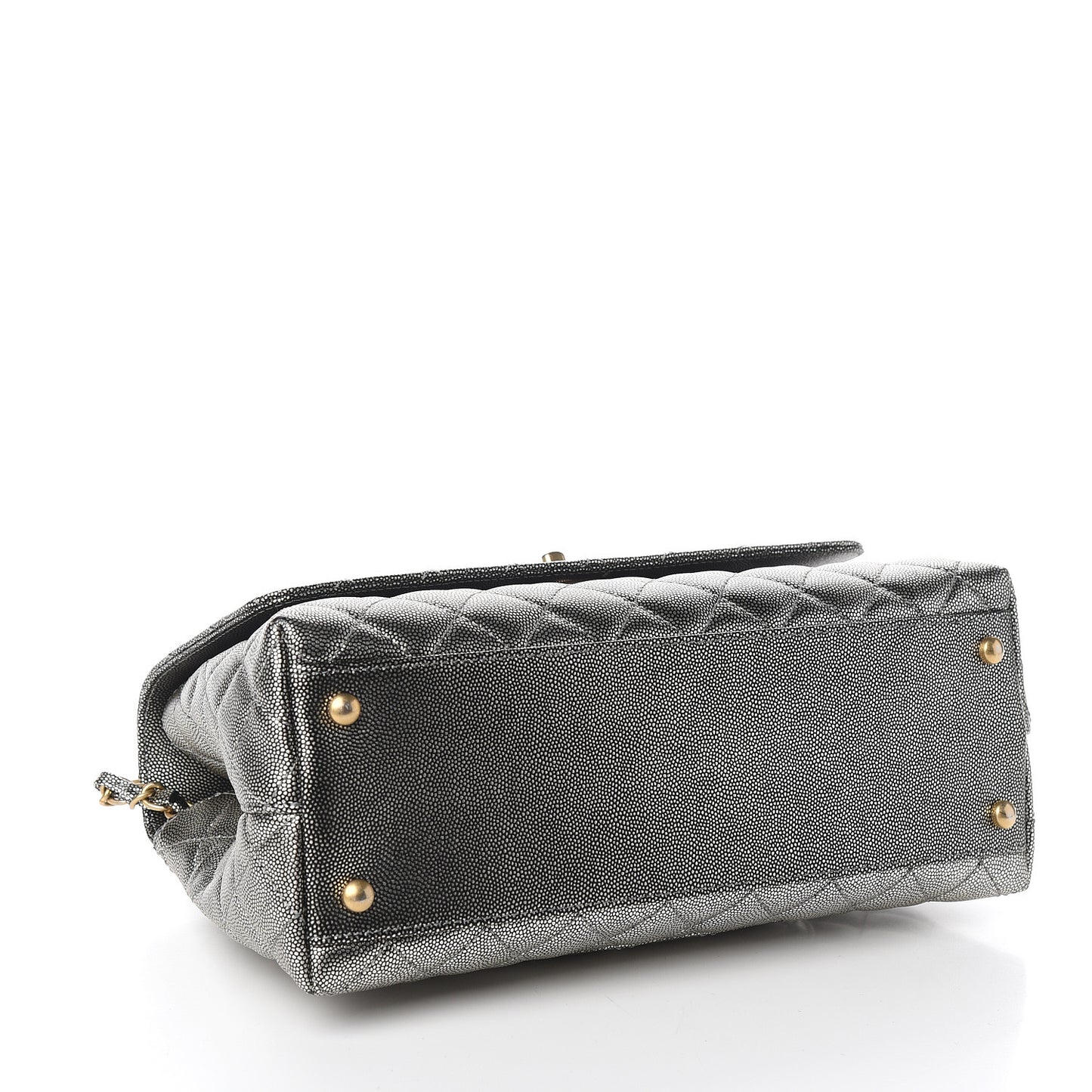 Metallic Caviar Quilted Small Coco Handle Flap Silver
