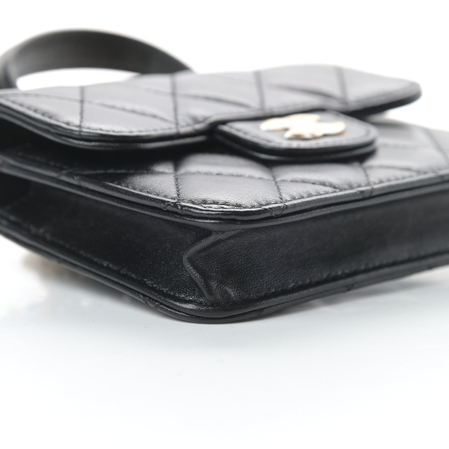 Lambskin Quilted Top Handle Flap Coin Purse With Chain Black