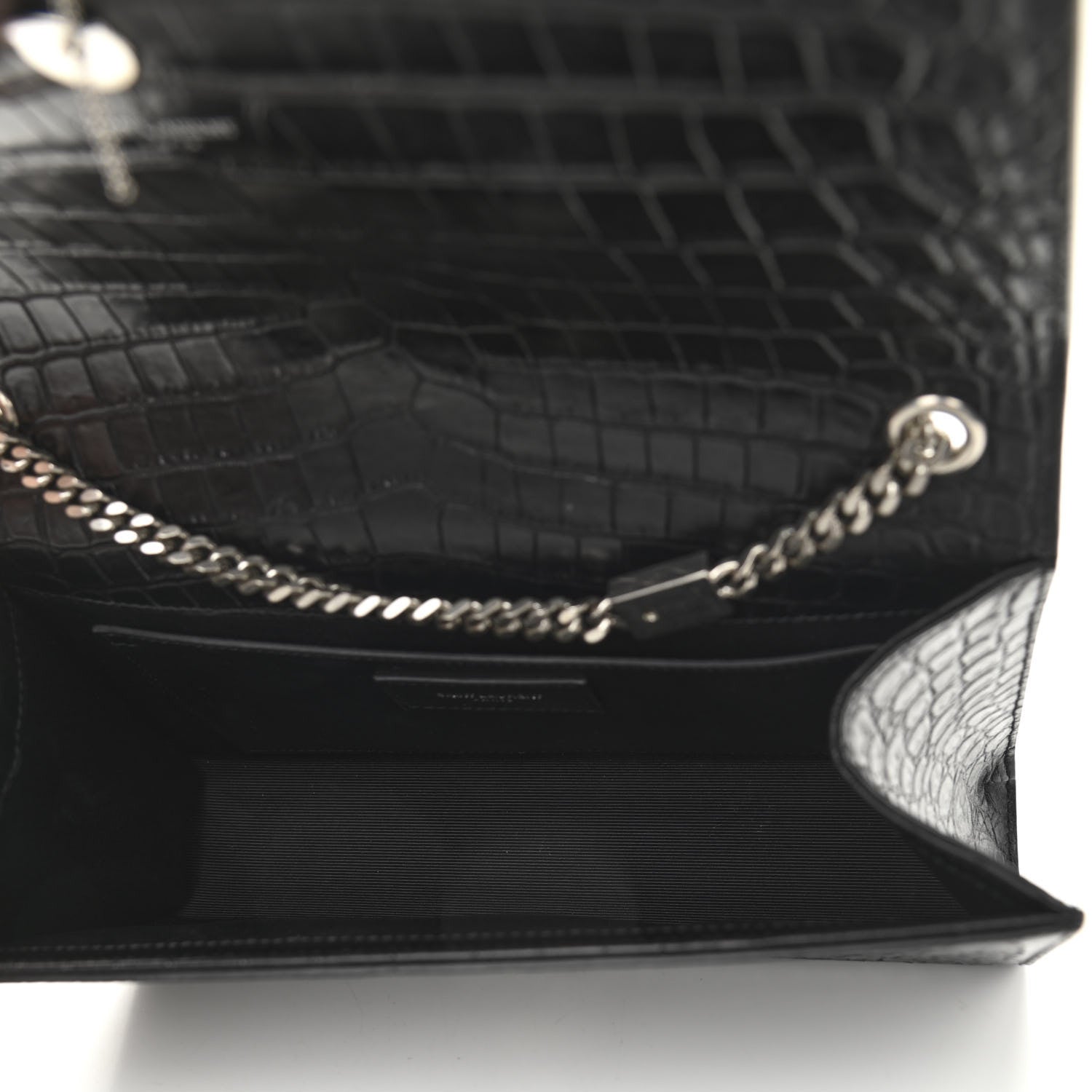 Saint Laurent Calfskin Crocodile Embossed Medium Classic Monogram Kate Tassel Satchel Black 5 of 10