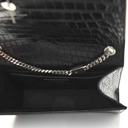 Saint Laurent Calfskin Crocodile Embossed Medium Classic Monogram Kate Tassel Satchel Black 5 of 10