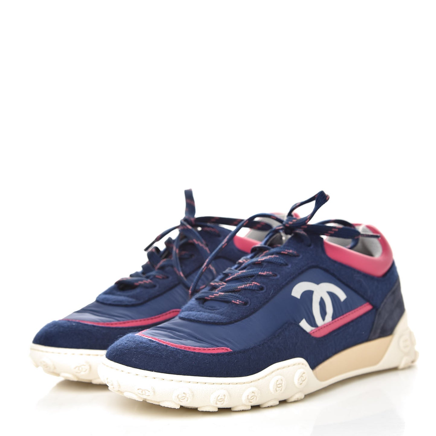 Wool Nylon Lambskin Suede Calfskin Womens Logo Sneakers 39 Navy Pink