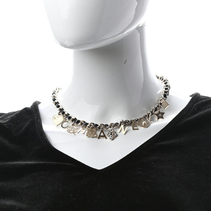 Chanel Glazed Calfskin Crystal Pearl Charm Short Necklace Black Gold 2 of 6